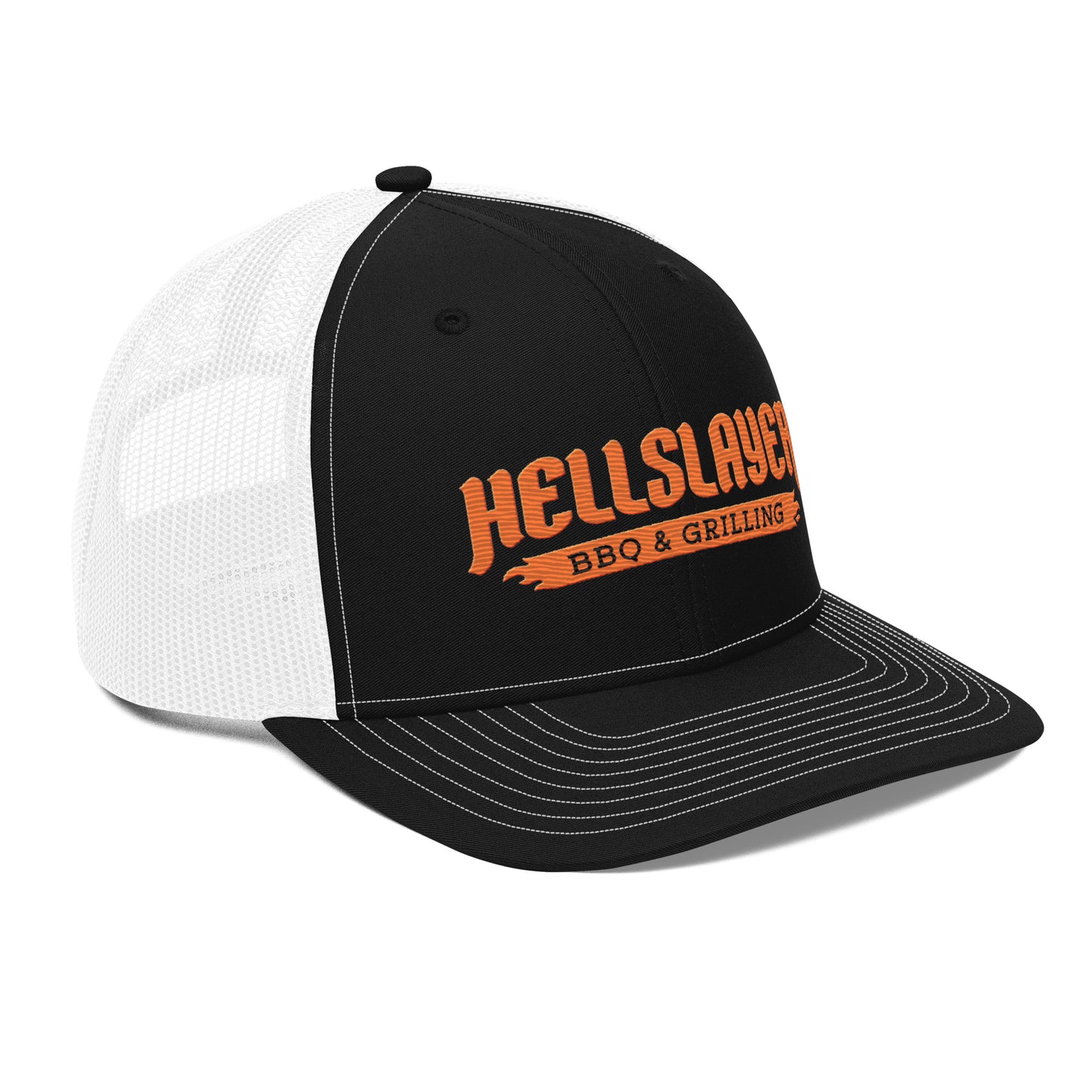 Hellslayer BBQ & Grilling Richardson 112 Snapback Trucker Hat with Orange Logo