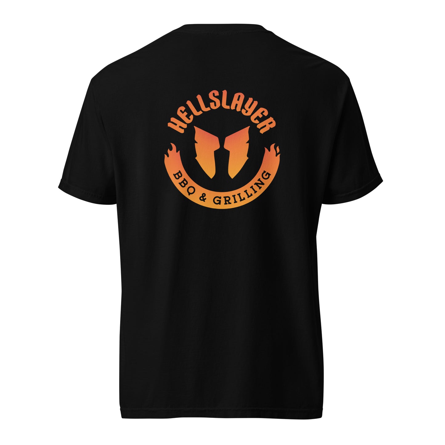 Hellslayer BBQ & Grilling Comfort Colors T-Shirt- Large Round logo on back and small logo in front