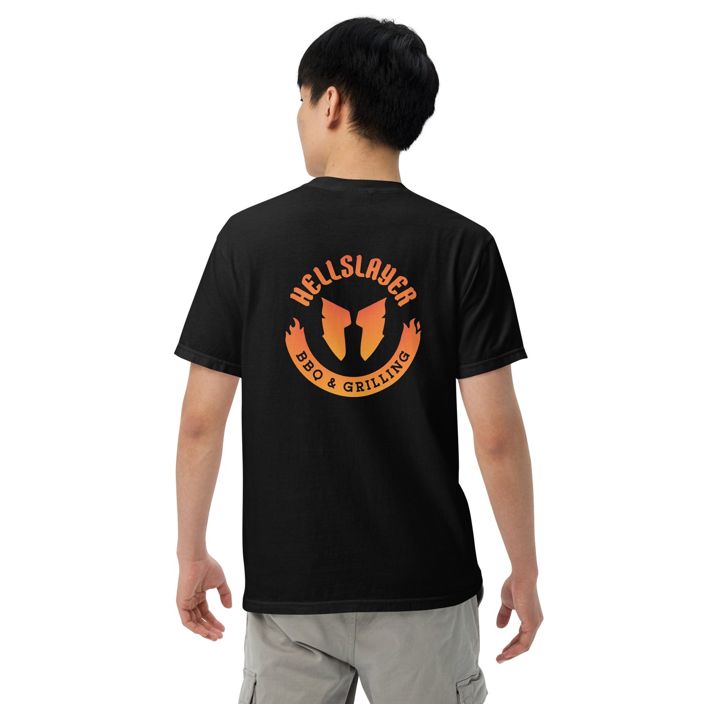 Hellslayer BBQ & Grilling Comfort Colors T-Shirt- Large Round logo on back and small logo in front