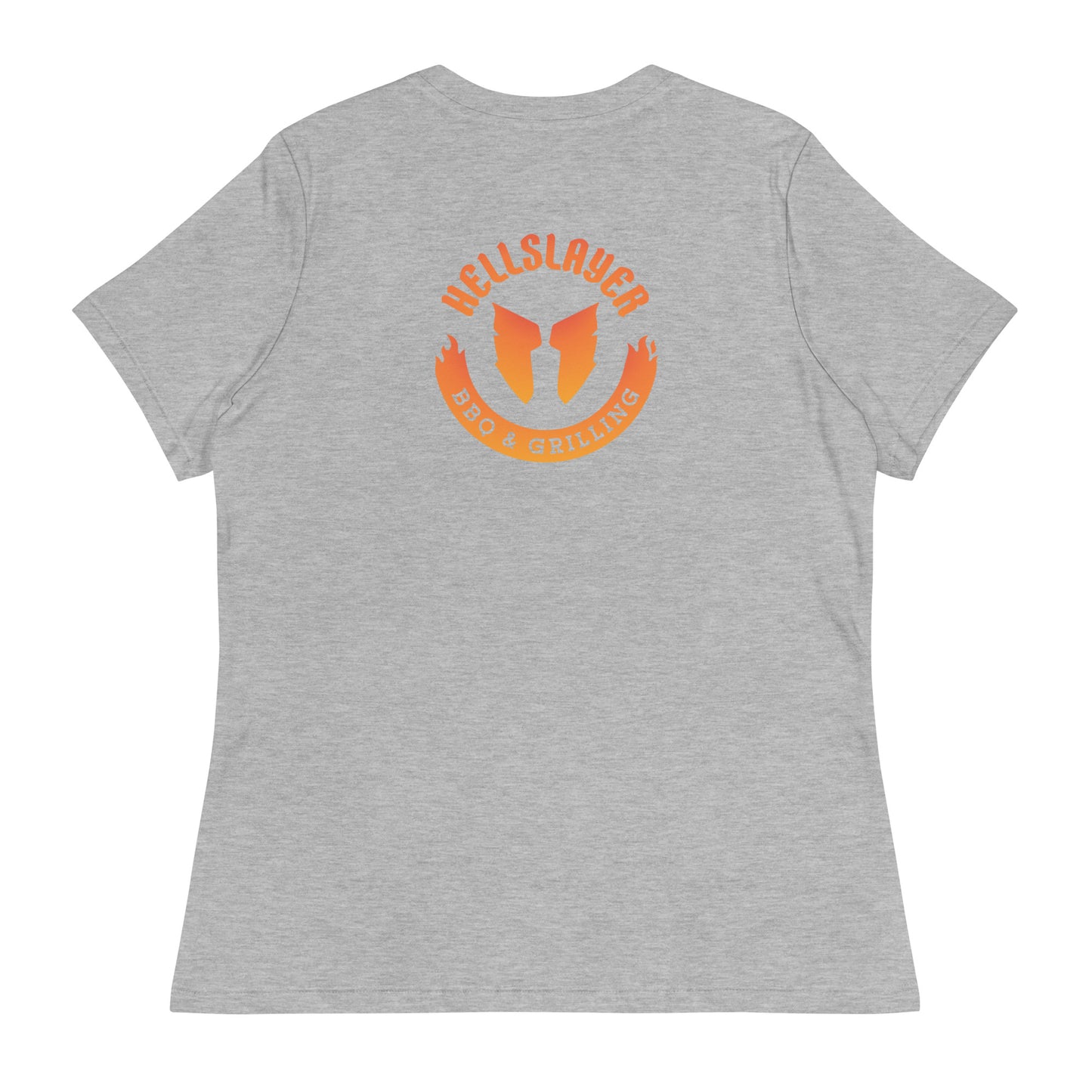 Hellslayer Women's Relaxed T-Shirt- Large Round Logo on back, Small Logo on Front