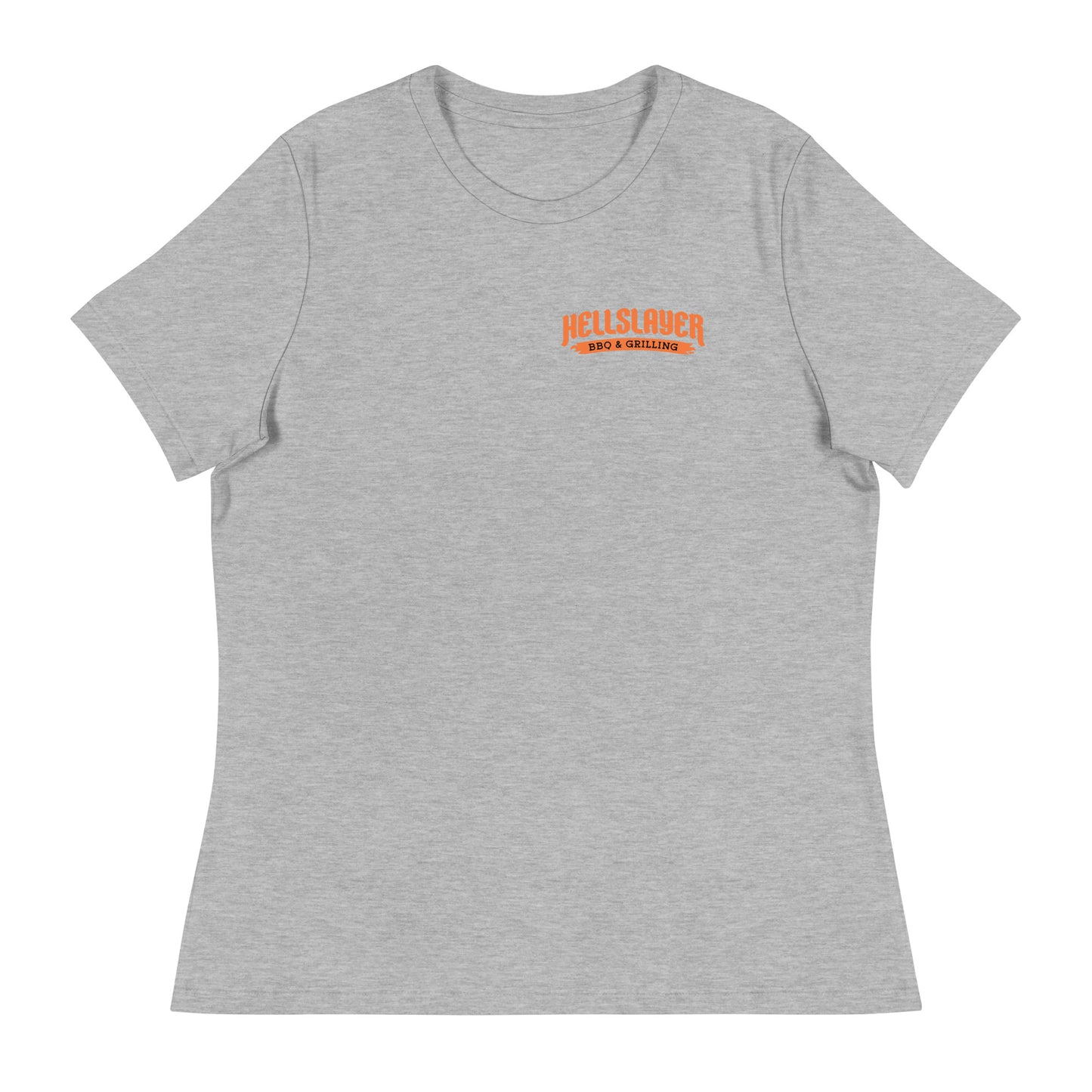 Hellslayer Women's Relaxed T-Shirt- Large Round Logo on back, Small Logo on Front