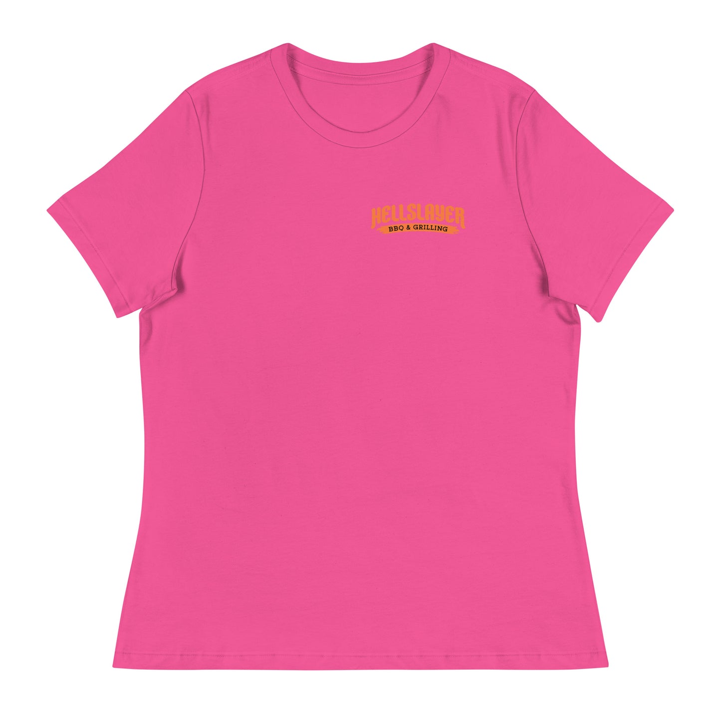 Hellslayer Women's Relaxed T-Shirt- Large Round Logo on back, Small Logo on Front