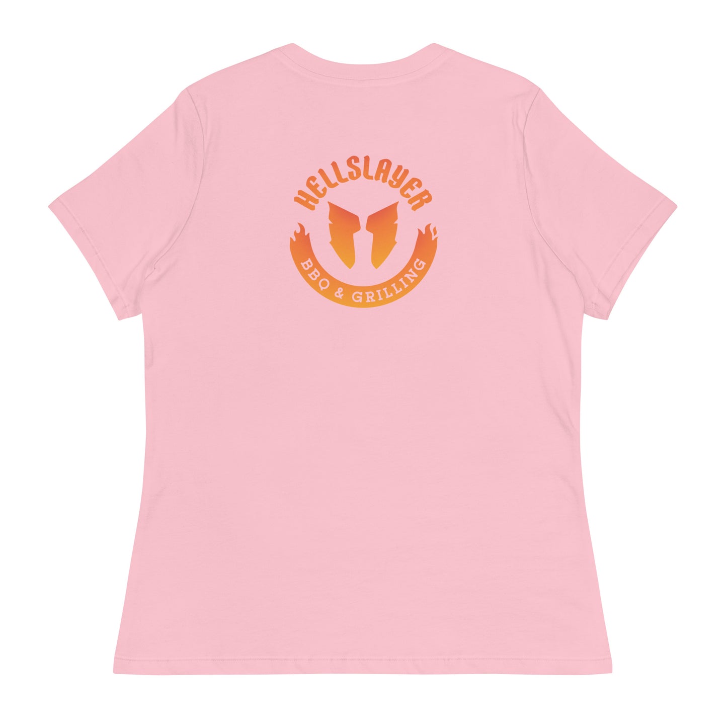 Hellslayer Women's Relaxed T-Shirt- Large Round Logo on back, Small Logo on Front